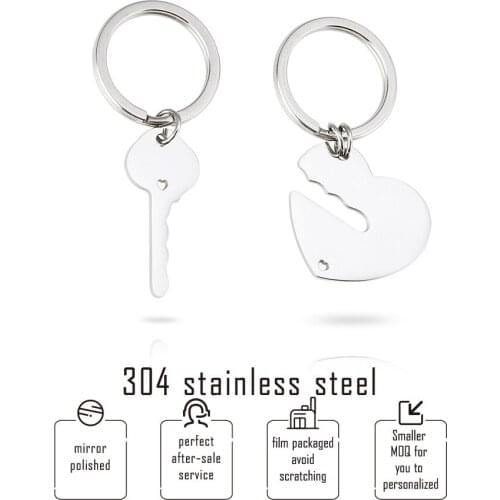 Heart Lock and Key Couple Keychains 304 Stainless Steel Key Chain Blank Pendant DIY Jewelry Accessories 20pairs