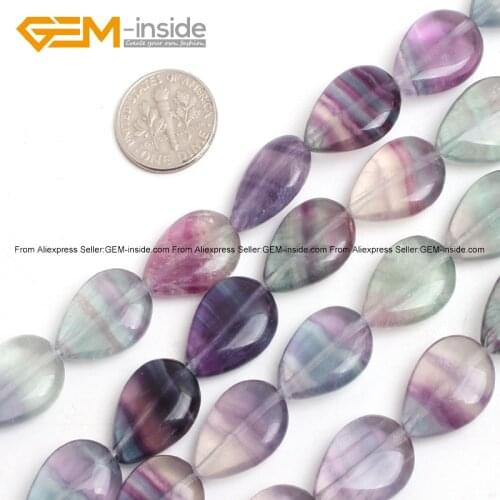Gem-inside 13X18mm Natural Flat Drop Teardrop Pear Shape Fluorite Beads For Jewelry Making Beads 15inch DIY Beads Jewellery