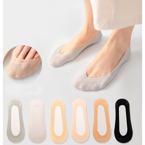 Ladies Summer Thin Sock Slippers Silicone Antiskid Ice Silk Socks Seamless Invisible Women Boat Socks
