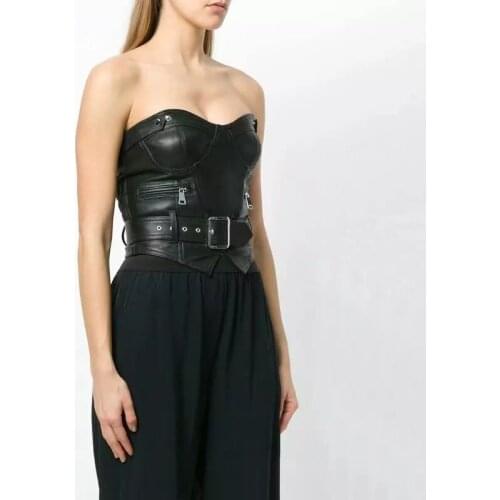 Punk Shiny Black Strapless Sexy Tube Upper Bandeau Summer Womens Faux Leather Zipper Wrap Chest Boob Party Clubwear 929-012