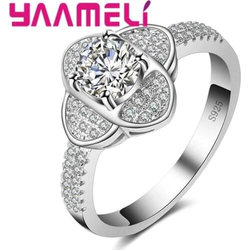 Genuine 925 Sterling Silver Women Rings AAA Shiny Cubic Zircon Pave Setting Female Party Jewelry For Ladies Party Dress