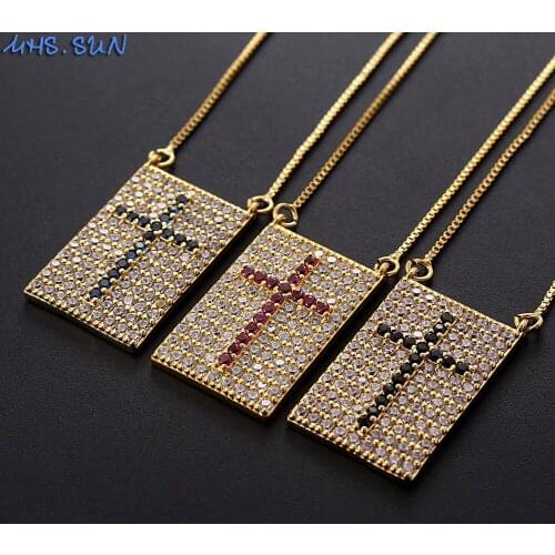 MHS.SUN Mosaic Zircon Cross Pendant Necklace For Women/Girls Vintage AAA CZ Chain Necklace Trendy Design Party Jewelry Gifts