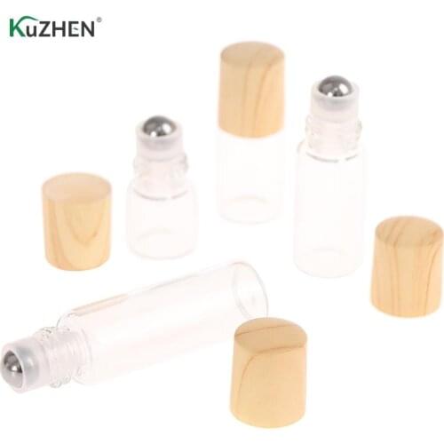 1/2/3/5ml Essential Oil Empty Perfume Bottle Refillable Container With Bamboo Lid Cosmetic Container Roll On Glass Bottles