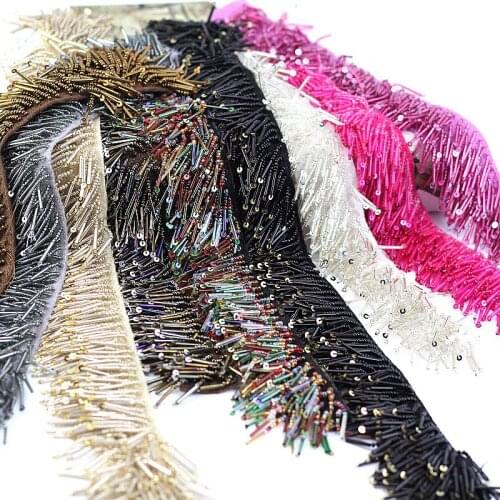 1yard tessel sequins beaded fringe trimmings for clothes bags beading appliques patch diy sewing accessories for curtain