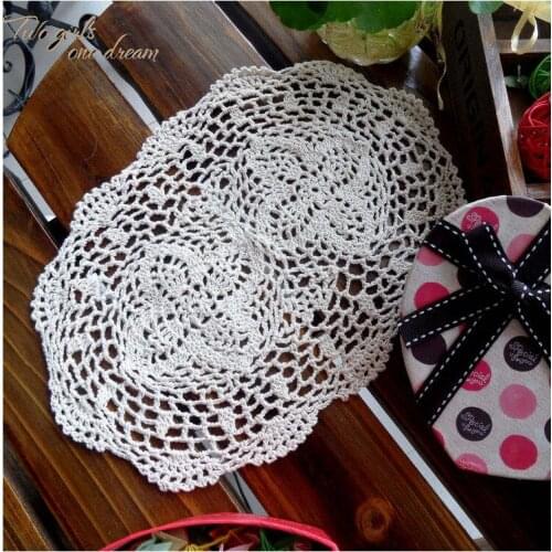 10pcs/lot Hook Flower Plate Pad White Beige Oval Crochet Doilies European Crochet Table Lace Decoration Mats 25*35cm