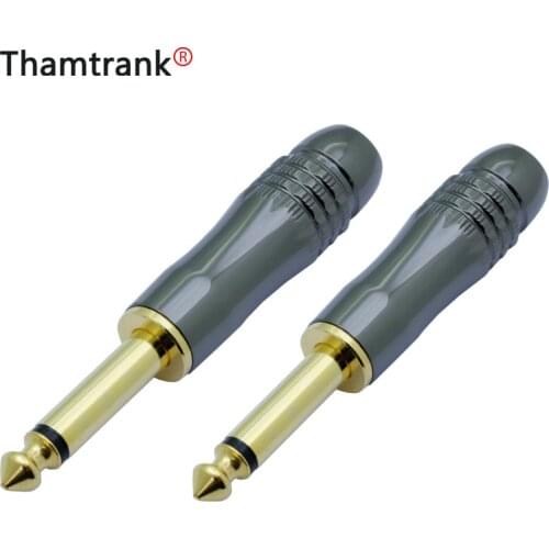 10pcs/lot Copper 6.35mm Mono Plug Gold Plated 1/4 Inch Mono Male Plug Audio Wire Connector Guitar Microphone Jack Wire Connector