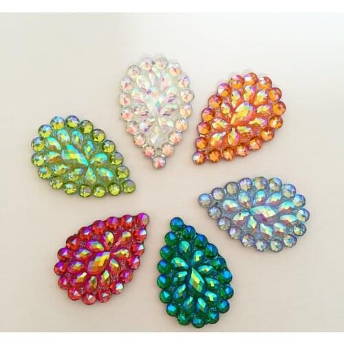 10pcs Random mix Bling AB Resin Teardrop Flatback Rhinestone Wedding Buttons 2 Hole C90A
