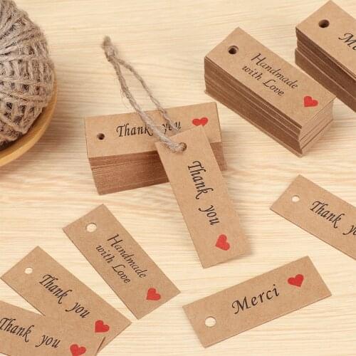 100Pcs Thank you Gift Tags Kraft Paper For Wedding Birthday Cake Party Price Garment Label Hang Tag Cards