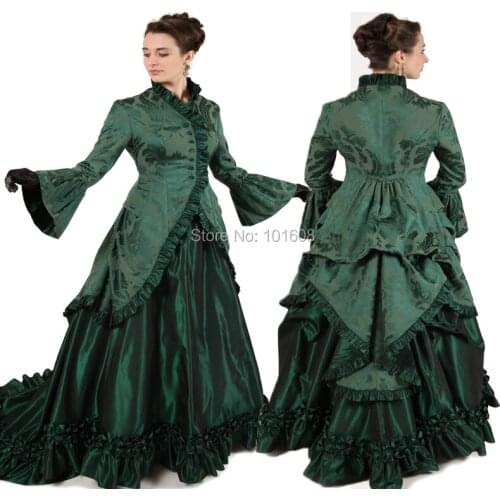 2019 New Arrival!Retro Green Vintage Costumes Victorian dresses Civil War Gown historical dresses Retro regency dress HL-105