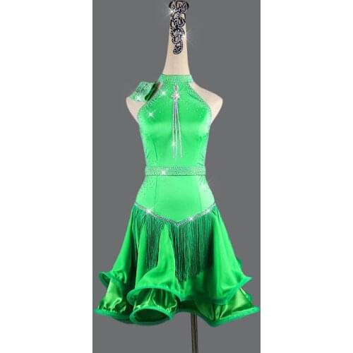 2020 New Latin Dance Performance Sleeveless Luxury Diamond Tassel Dance Dress women Adult Girl Sexy Dance Skirt
