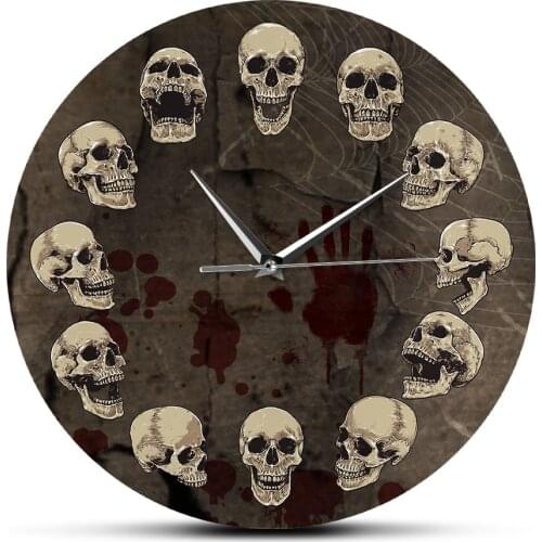Anatomical Skulls Wall Clock Quartz Silent Non-ticking Hanging Wall Watch Unusual Surreal Skulls Wall Art Halloween Home Decor