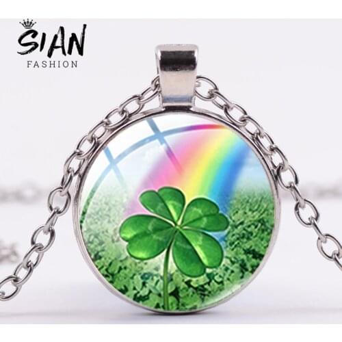 SIAN Clover Necklace Women Four Leaf Clover Pendant Round Glass Metal Female Chain Daughter Girl Birthday Gift Party Jewelry