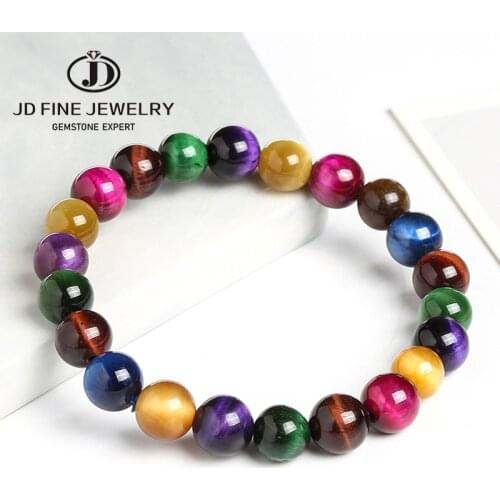 JD Natural Stone Tiger Eye 7 Chakra Bracelets & Bangles Yoga Balance Beads Buddha Prayer Elastic Colorful Bracelet Party