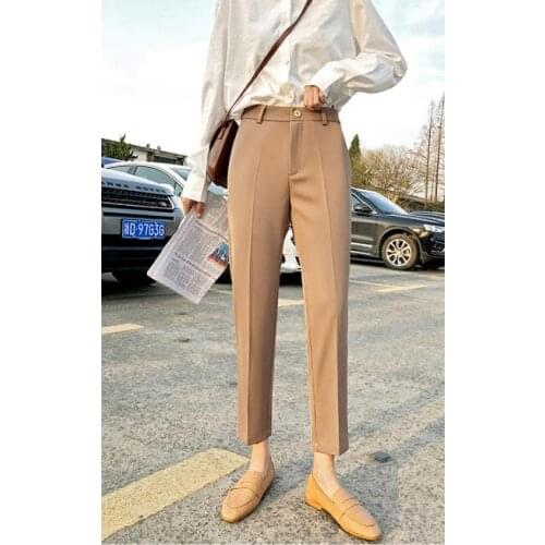 Womens Spring Autumn Thin pants Large size Straight Loose cropped trousers