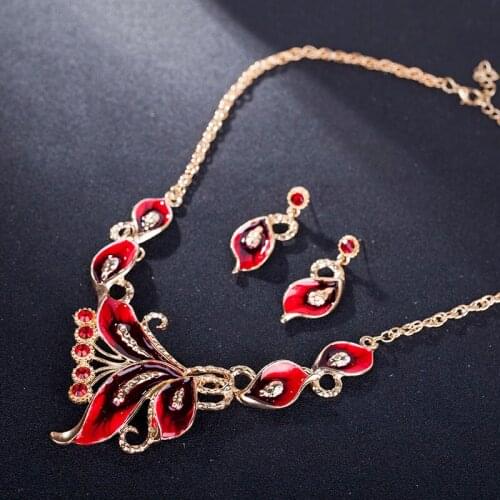 Hot Sale Paint Butterfly Jewelry Sets Golden Plated Colorful Dubai Jewelry Necklace Set Turkish Jewelry Bridal Jewelry Sets