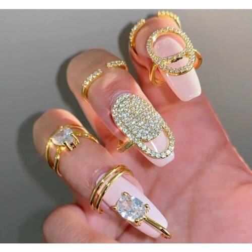 Hollow Crystal Copper Rings For Women 2021Trend Ring Fashion Cool Fingertip Nail Shiny Finger Accessories Party Banquet Jewelry