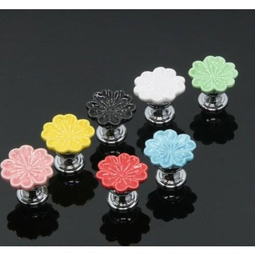 Cartoon ceramic door handle orchid garden round black and white single hole drawer cabinet wardrobe door handle
