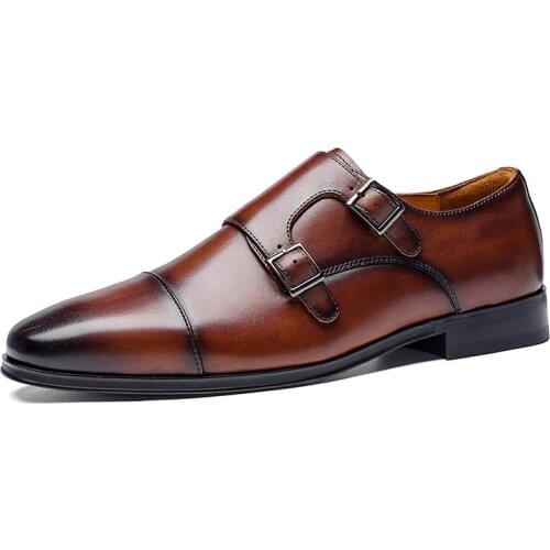 New arrival Handmade Men shoes Retro Formal Buckle wedding shoes Genuine Leather High Quality England Style Monk shoes for man