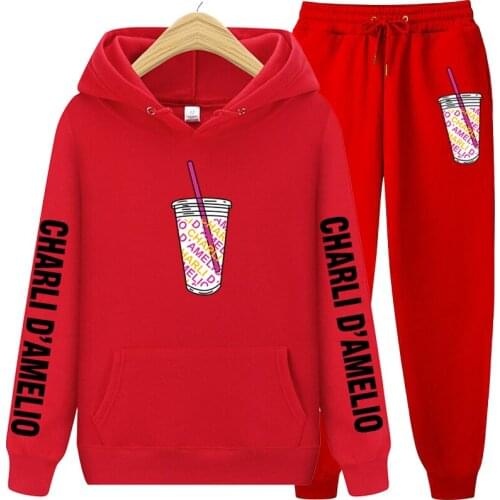 Men Hoodie Suit Charli DAmelio Tracksuit Sweatshirt Suit Fleece Hoodie+Sweat pants Jogging Homme Pullover Sporting Suit Male