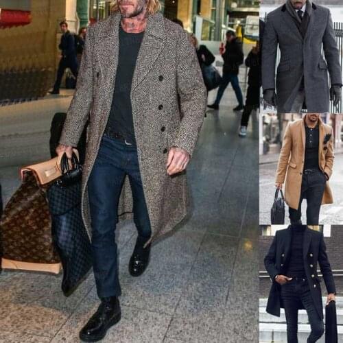 2020 Grey Tweed Jacket Men Custom Winter Autumn Slim Fit Overcoat Herringbone Double Breasted Brand Casual Black Blazer for Men