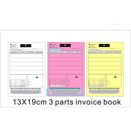 Custom 13X19cm 3 parts Carbonless invoice book free shipping by ARAMEX to Om