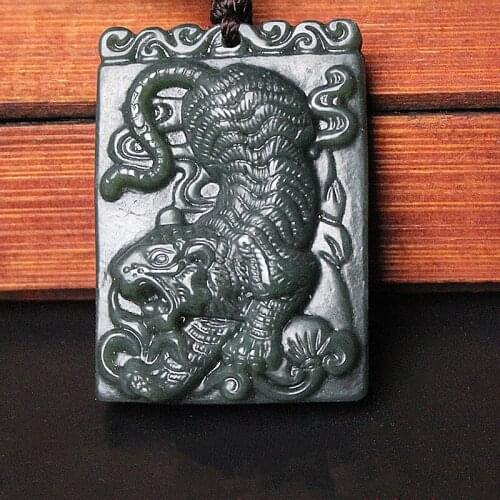 Natural Chinese Hetian Jade Zodiac Tiger Pendant Necklace Carved Fine Jewelry Fashion Charm Amulet Gifts for Women Her