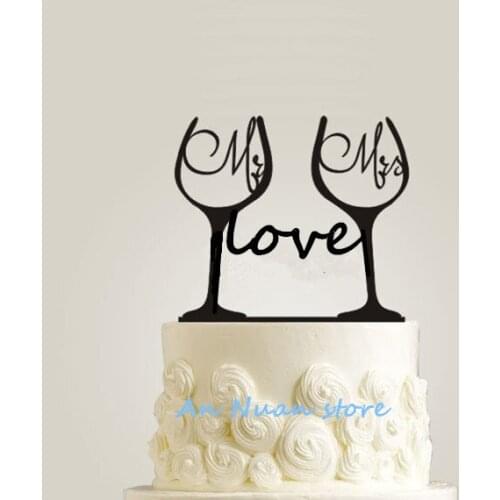 New Fashion wine glass cake topper MR&MRS LOVE Cake Topper For Wedding Decorating Engagement Party Cake Decor free shipping