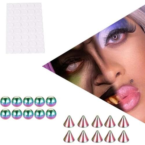 New Arrival Fake Lip Ring Stud Fake Nose Ring Eyebrow Ring Dimple Sticker Face Piercing Body Jewelry Stainless Steel Ball