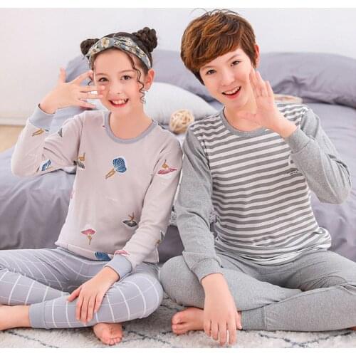 New Cotton Teenager Pajamas Sets Boys Girls Teens Sleepwear Children Nightwear Kids Animal Pyjamas 2pcs Long-sleeves Clothes Set