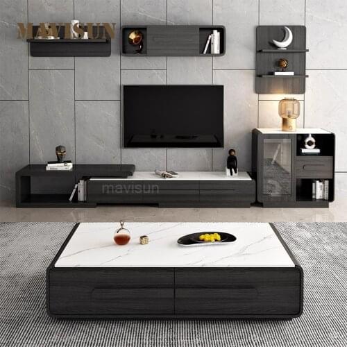 New White Practical Coffee Table Tv Set Cabinet Modern Minimalist Multi-Function Extension Rock Slate Tv Table Home Furniture