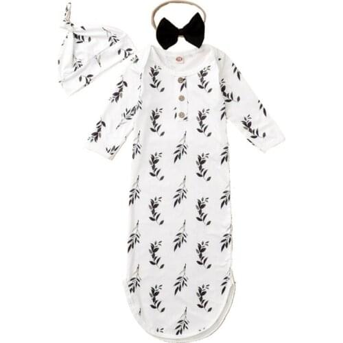 Autumn Baby Long Sleeve Sleeping Bag Boys Girls Print Sleepwear+Headband+Hat Newborn Outfits Set