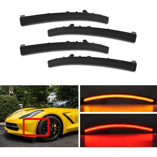 Fits For Chevrolet Corvette C7 2014-2019 Smoked F&R Amber Red Led Side Marker Lights Indicator