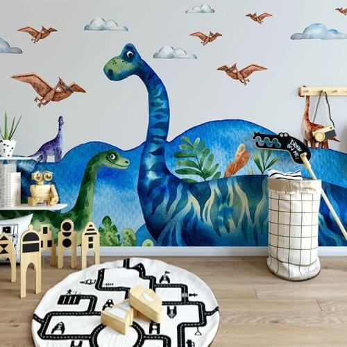 Custom Self-Adhesive Mural Wallpaper Modern Cartoon Dinosaur World Childrens Room Background Wall Fresco Waterproof 3D Stickers