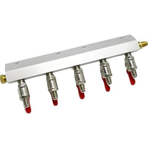 5 Output / 5 Way Manifold Gas Line Splitter with Check Valves (1/4" thread, MFL Thread) duotight compatible