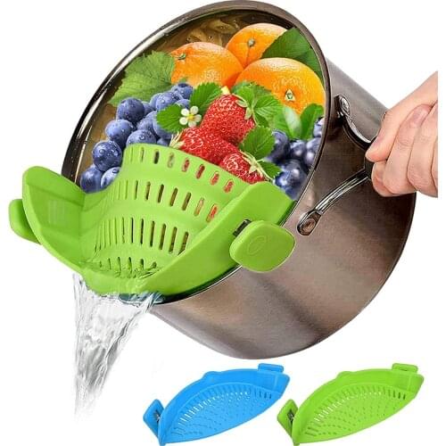 Clip-on Strainer Kitchen Food Strainers Heat Resistant Silicone Veggies Pasta Ground Meat Strainer for Pots Pans Kitchen Gadgets