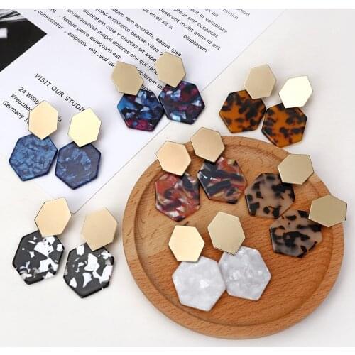 SOHOT Alloy Acetic Acid Hexagonal Women Drop Earrings Geometric Tortoiseshell Colorful BOHO Hot Sale OL Popular Jewelry Brincos