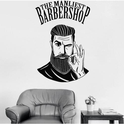 Modern Wallpaper Men Barbershop Design Portrait Wall Stickers Window Decal Boys Salon Vinyl Wall Home Decoration WL07