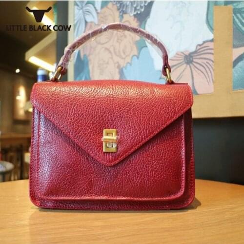 Women Cowhide Fashion Genuine Leather Messenger Bag Envelope Crossbody Bags Ladies Work Hasp Leather Handbag Single Shoulder Bag