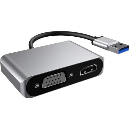 USB 3.0 to HDMI VGA 1080P HD 2 In 1 Hub Converter For Laptop HDTV Projectors Monitors HDMI VGA Sync Output for Windows7/8/10