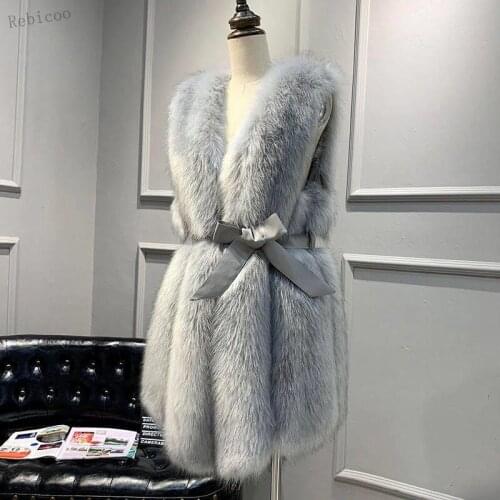 Vintage hot sell Women Fakr fur vest Gilets Customized PLUS SIZE fluffy fur vest jackets warm fox fur coat