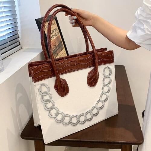 Embroidered Chain Pattern Tote Large Capacity Handbags for Women 2021 Female Big Shoulder Bag Fashion Daily Lady New Designer
