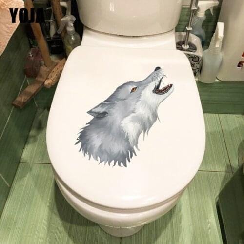 YOJA 21.7×23CM Personality Wolf Head WC Toilet Decor Classic Home Room Wall Stickers T1-2772