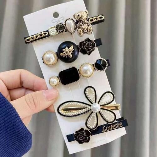 5PCS/Set Women Girls Elegant Imitation Pearls Geometric Hairpins Sweet Hair Ornament Clips Barrettes Fashion Hair Accessories