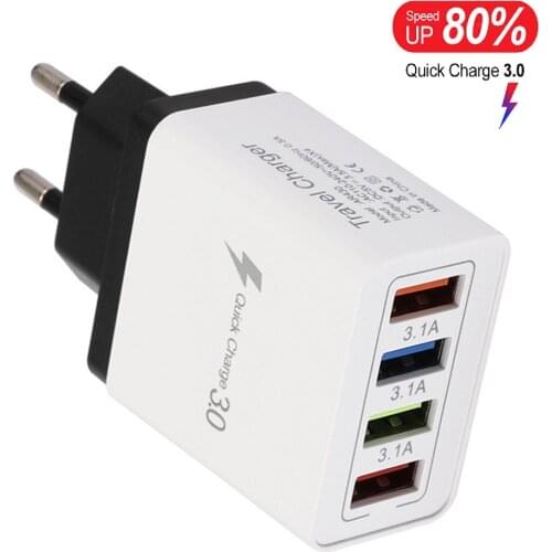 USB Charger 4 Ports Quick Charge 3.0 for iPhone XR Samsung Wall Mobile Phone Universal Adapter Fast Charging for Huawei Mate 30