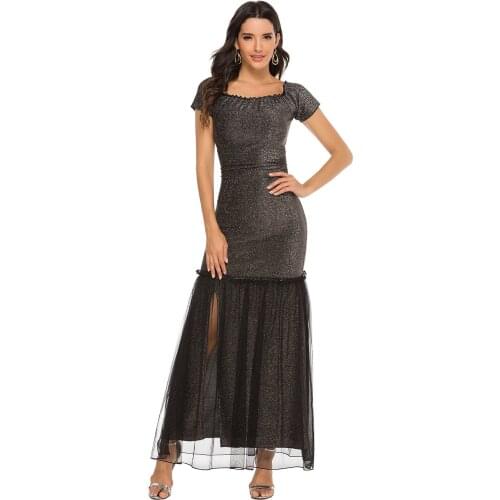 Women elastic side split party dress fashion evening maxi dress mesh slim Prom Gown banquet dress long bodycon dress Vestidos