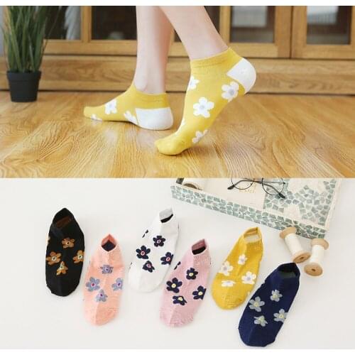 Women Cotton Socks Cute Floral Print Pink White Calcetines Funny Fall Summer Harajuku Fashion Kawaii Woman Chaussette Femme