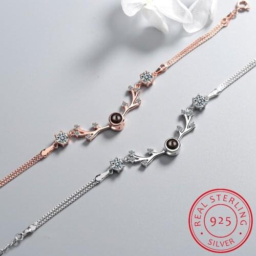 925 Sterling Silver Christmas Antlers Bracelets For Women Gift Zirconia Projection Jewelry Bileklik Pulseras S-B244