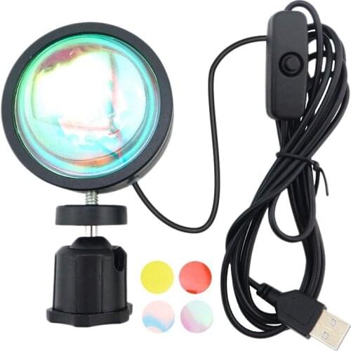 4 in 1 Sunset Projection Atmosphere LED Lamp Night Light,USB Projector 360 Degrees Rotation Photography Lamp for Bedroom