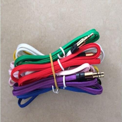 500pcs/lot 3.5MM Jack Male to Male Fabric Braided Flat Aux Auxiliary Audio cable for iphone samsung mp3