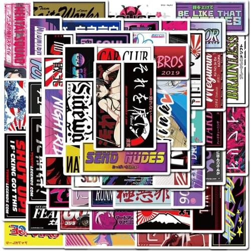 66PCS Racing Style JDM Car Graffiti Stickers Decals Skateboard Laptop Moto Phone Wall DIY Cool Kid Toys Square Sticker Decal F4